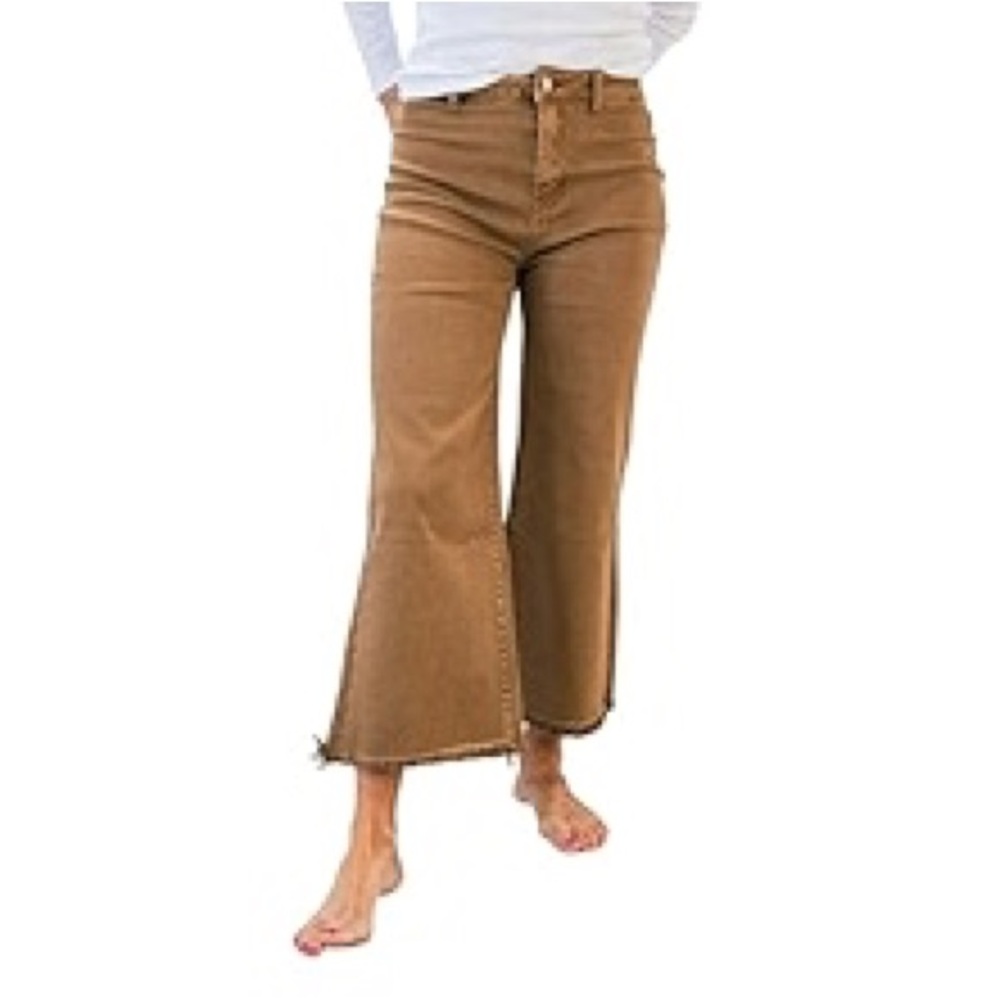 We The Free Free People Brown Crop Flare Jeans Raw Hem Sz 31